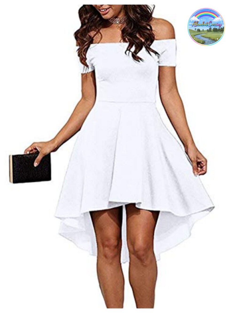 Womens Off Shoulder Short Sleeve High Low Cocktail Skater Dress M
